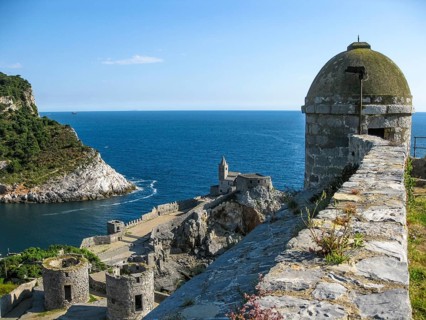 Aerial view of Porto Venere in Cinque Terre Unesco Heritage, La Spezia, Italy, Europe