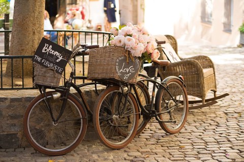 ST TROPEZ, FRANCE, OCTOBER 24, 2017: Vintage bicycles on cobblestones in the center of St. Tropez