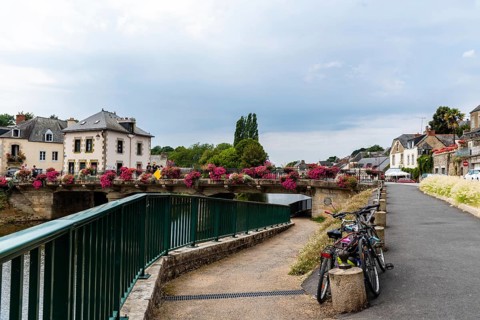 Josselin, France, July 26, 2018: View of the medieval town located in the Morbihan department of