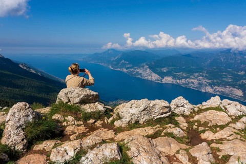 Panoramic view from Monte Baldo on Lake Garda near Malcesine in Italy