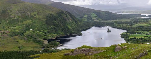 Healy Pass and Glanmore lake (R574) on the Beara peninsula, Ireland, United Kingdom, Europe