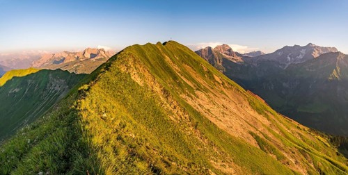 Fantastic sunset tour on the beautiful panoramic mountain Hoferspitze near Schrocken in the Allgau