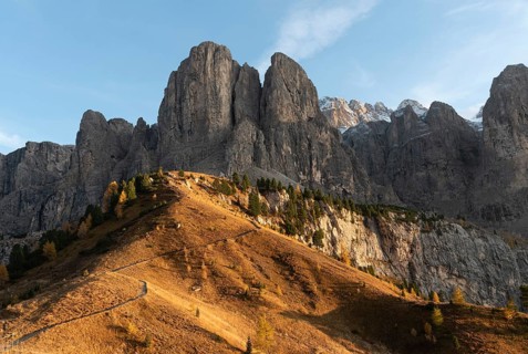 Beautiful mountain landscape of rocky Dolomites at Passo Gardena area in South Tyrol in Italy