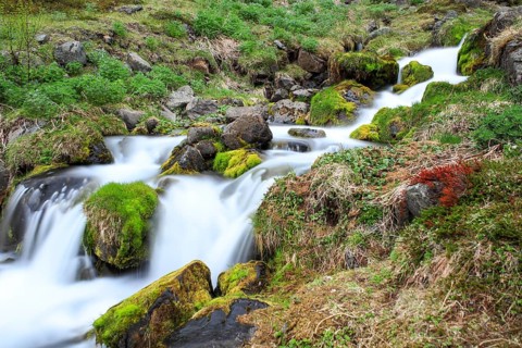 Small waterfall at Seydisfjordur town, East Iceland
