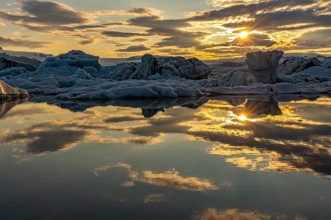 Evening at Jökulsarlon, south coast, Iceland, Europe