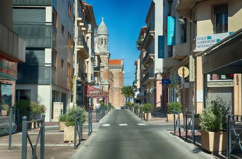 Empty street at lunchtime in St Raphael, South of France 2017