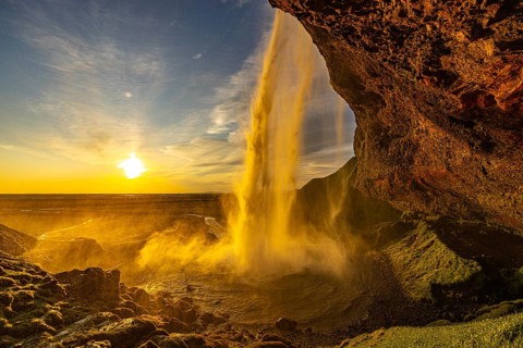 Behind Seljalandsfoss, south coast, Iceland, Europe
