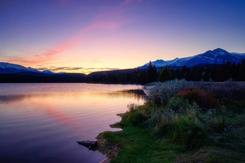 Beautiful autumn landscape scene in mountain in background in Jasper National Park west Canada
