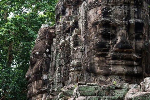 Buddhist gatekeepers, mystical, enchanted, close-ups, Khmer Kingdom, Theravada Buddhism, Unesco