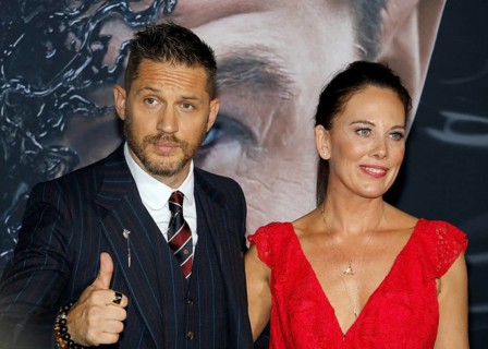 Tom Hardy and Kelly Marcel at the Los Angeles premiere of 'Venom' held at the Regency Village