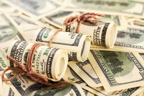 American dollars in rolls. Saving money for charity