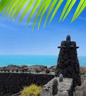 La Palma volcanic lava stone fence column in Fuencaliente Canary Islands