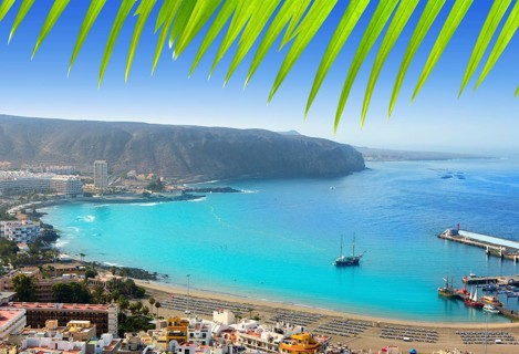 Aerial view of Los Cristianos beach in Arona Tenerife Canary Islands