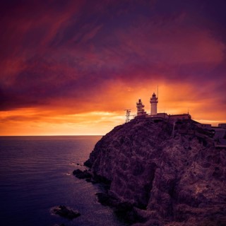 Almeria Cabo de Gata lighthouse sunset in Mediterranean sea of Spain