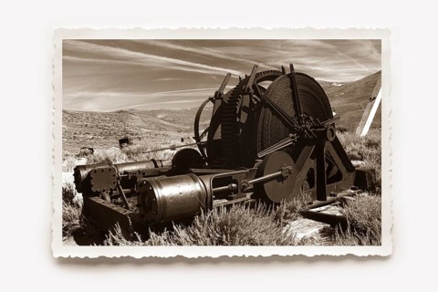 A monstrous old machine used in gold mining, rusting away in the former gold mining town of Bodie.