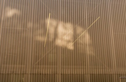 Seoul, South Korea, March 8, 2019: Low angle view of exterior wall made of corrugated see-through