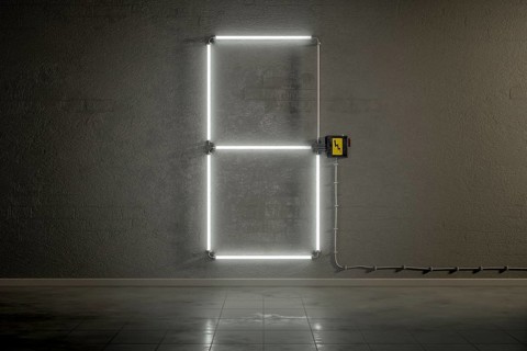 3d rendering of neon tubes building the number six