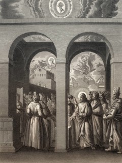 Pharisees try to trap Jesus, New Testament, steel engraving 1853, digitally restored