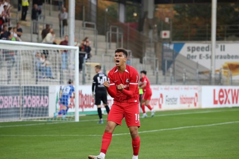 Yann Sturm (SC Freiburg II / U23) celebrates the 1-0 Tor tor by Marco Wörner (SC Freiburg II / U23)
