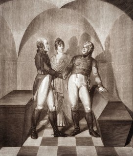 Emperor Alexander I of Russia at the tomb of Frederick II. at the Garrison Church in Potsdam, with