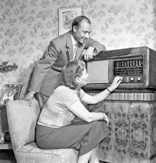 Gunnar Gren and wife listening to the radio. He was one of the trio called Grenoli of AC Milan, a