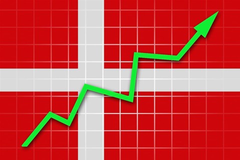 The Danish flag and arrow graph going up