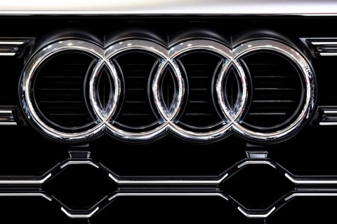 Sofia, Bulgaria - 3 June, 2022: Close-up of Audi logo is seen on a car at Sofia Motor Show