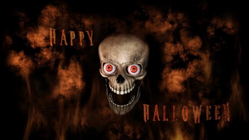 Human Skull With Eyes And Scary, Evil Look Halloween Concept 3D Rendering