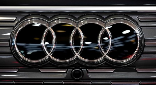 Sofia, Bulgaria - 3 June, 2022: Close-up of Audi logo is seen on a car at Sofia Motor Show