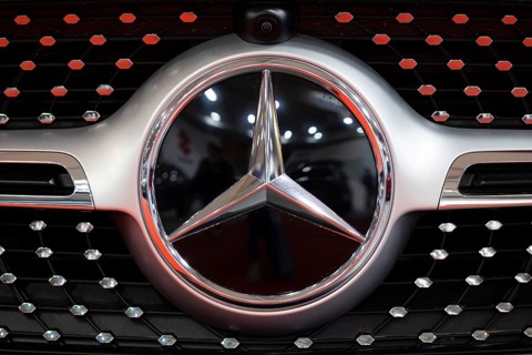 Sofia, Bulgaria - 3 June, 2022: Close-up of Mercedes-Benz logo is seen on a car at Sofia Motor Show