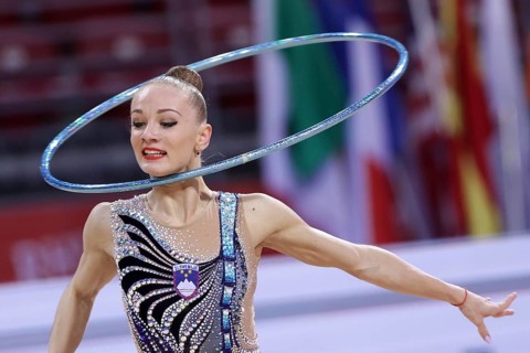 Sofia, Bulgaria - 27 March, 2021: Ekaterina Vedeneeva of Slovenia performs during the individual