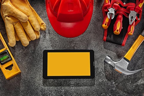 Mock Up Smartphone And Construction Tools