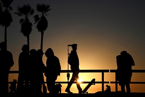 Sunset at Venice Beach Skate Park, Los Angeles, California, USA, North America