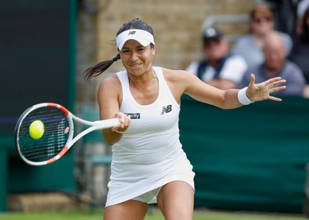 British tennis player Heather Watson in action at the 2024 Wimbledon Championships, London,