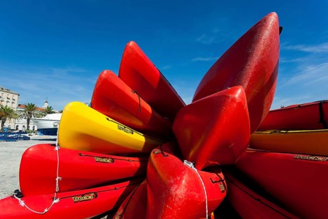 Canoe in the port of Split, Diocletian Palace, Split, Dalmatia, Croatia, Europe