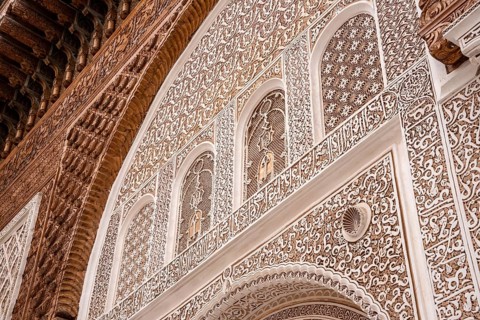 MARRAKECH, MOROCCO, APRIL 18, 2023, Famous Madrassa Ben Youssef in the medina of Marrakech