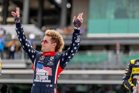 INDYCAR driver, SANTINO FERRUCCI (14) of Woodbury, Connecticut, waves to the fans before racing for