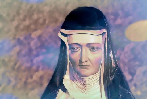 Figure of Hildegard of Bingen, Sibyl of the Rhine, 1098 – 1179, German Benedictine abbess and