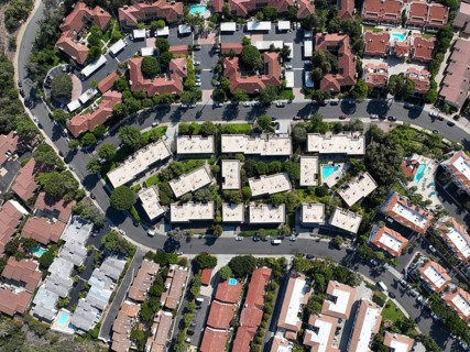 Aerial top view of middle class community condominium apartment, North County San Diego,