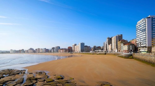 Gijon playa San Lorenzo beach in Asturias Spain