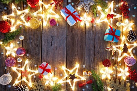 Christmas background postcard vintage stars on wood background