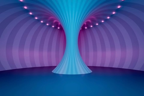A neon light circles tunnel 3D illustration
