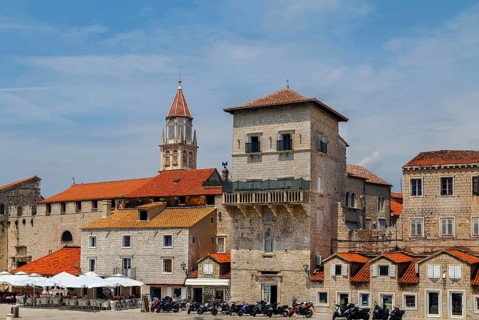 Historical houses on the embankment of the old town of Trogir, Croatia, Europe