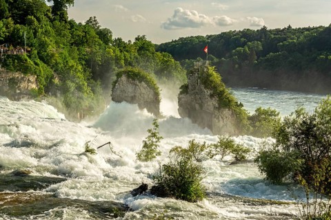 Rocks of the famous Rhine Falls (Rheinfall) in Schaffhausen