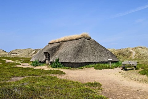 Reconstruction of an Iron Age house in the dune valley, Amrum, North Frisian Island, North Frisia,