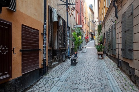 Alleyway in the Historic town Gamla Stan, Stockholm, Sweden, Scandinavia, Europe