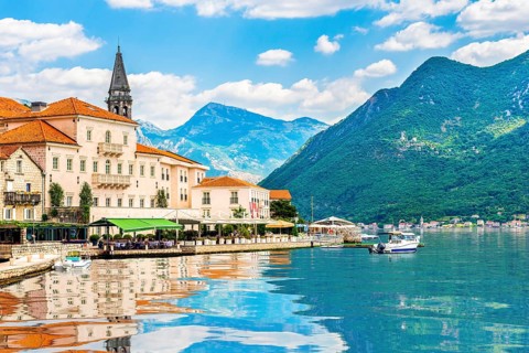 Summer day in Perast, city in Kotor bay. Montenegro