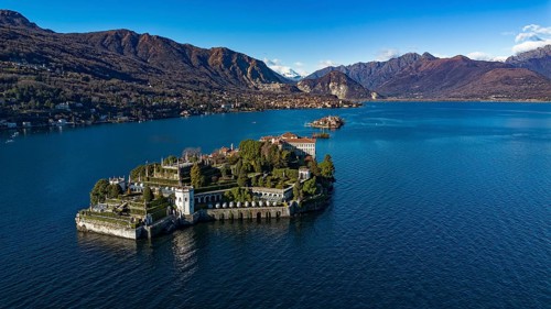 Aerial view of the Borromee islands on Lake Maggiore