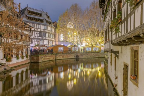 La Petite France at Christmas time, a picturesque district of the historic center of Strasbourg.