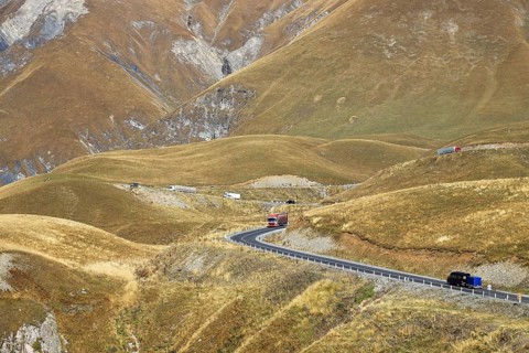 Mount Kazbek in the Greater Caucasus, Georgia, Asia